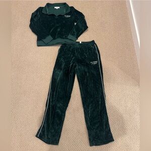 Sporty and Rich Forest Green Velour Polo Set